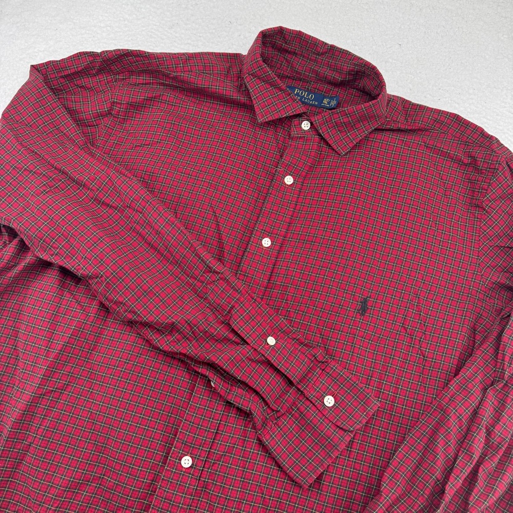 Polo Ralph Lauren Shirt Mens XLT Tall Red Check Long Sleeve Button Up Pony